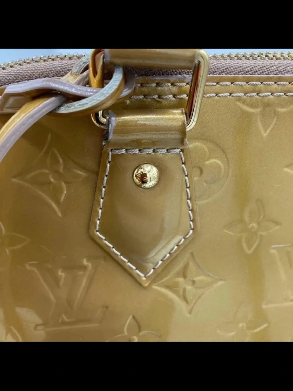 Louis Vuitton Vernis Alma PM Leather Satchel in Mustard